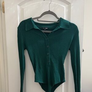 Fashion Nova Teal Button-Up Bodysuit